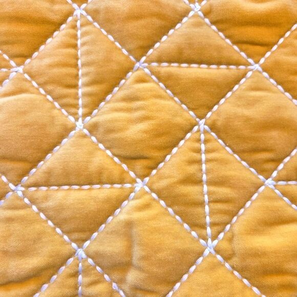 Velvet Pillow Sham Gold With White Stitching Geometric Pattern Rectangle - Picture 2 of 5